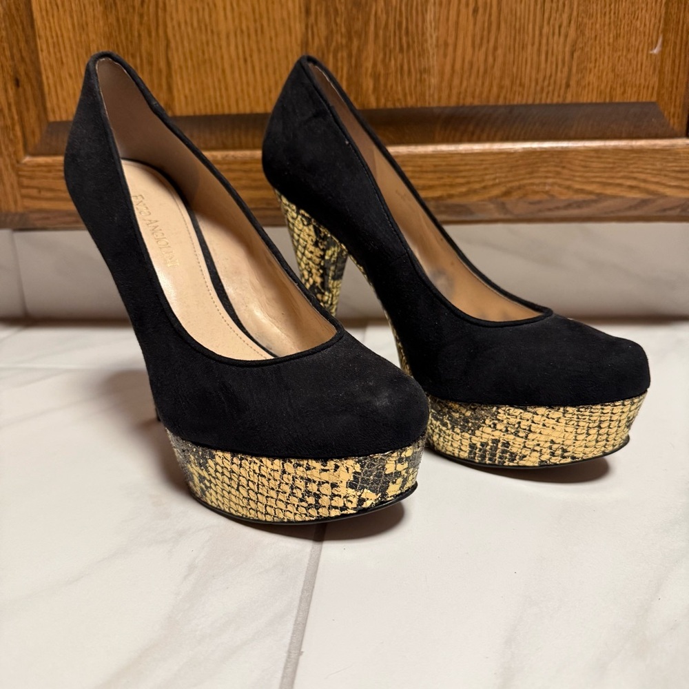 Black and Gold Platform Heels by Enzo Angiolini